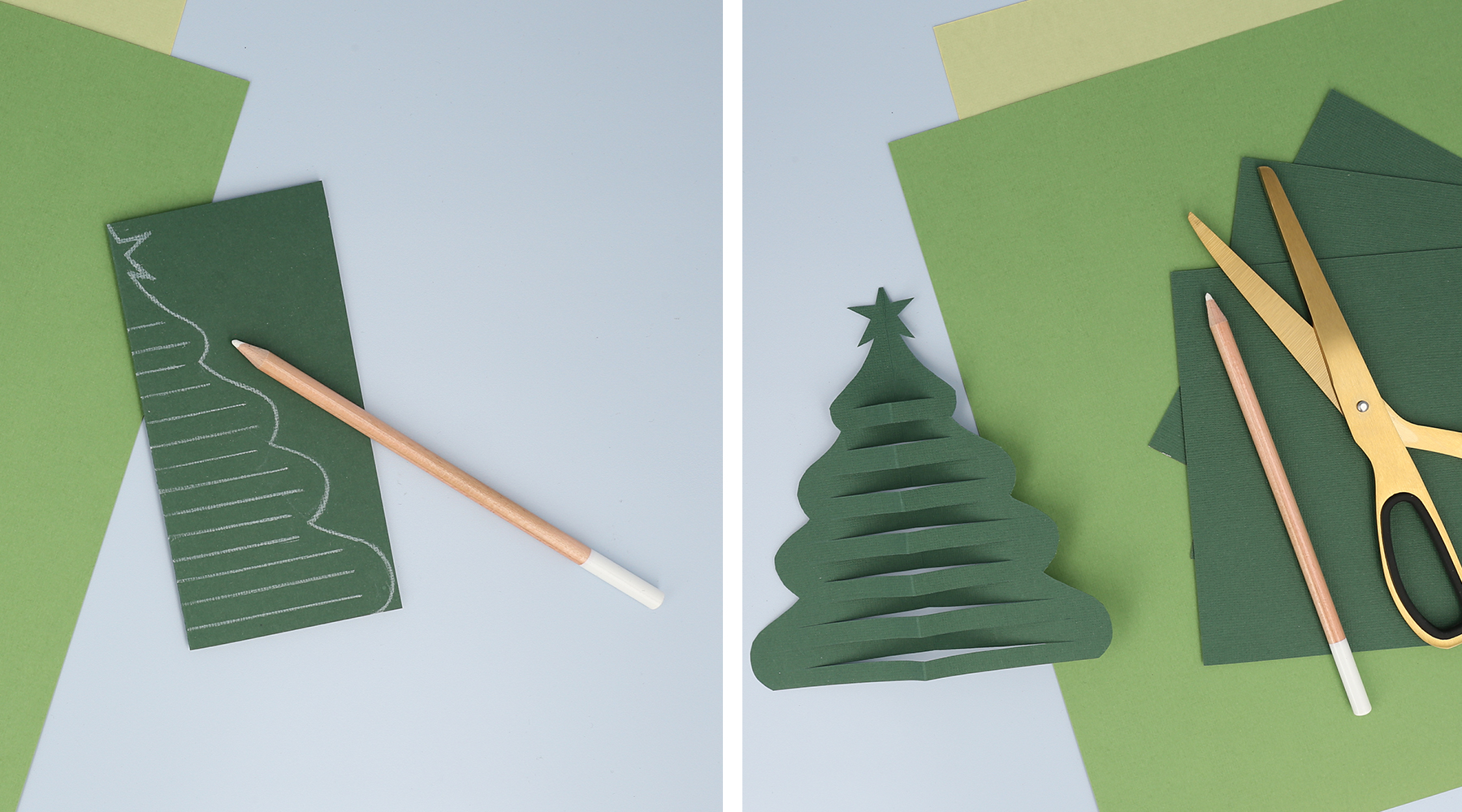Weihnachtsbastelidee: Zeichne und schneide einen schönen Weihnachtsbaum