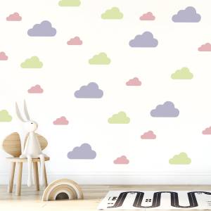 Wandsticker Wolken in grün, lila und rosa