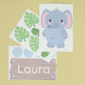 Tür-Sticker, türaufkleber für das Kinderzimmer mit Elefant und namen