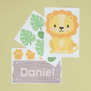 Tür-Sticker, türaufkleber für das Kinderzimmer mit Löwe, blättern und name