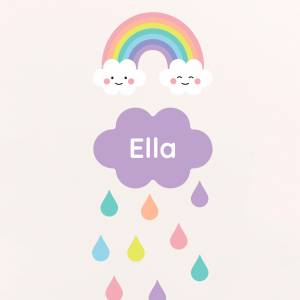 Tür Sticker, tür aufkleber für das Kinderzimmer mit Regenbogen und Wolke mit Namen