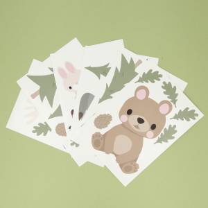 Klebekerlchen Wandsticker für das Kinderzimmer Set mit 29 Motiven Bär und Eichhörnchen Waldtiere Wandtattoos für Kinder mit Fuchs selbstklebend 