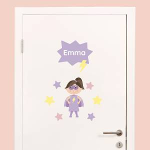 tür-sticker, tür-aufkleber für das kinderzimmer mit sternen und superkid