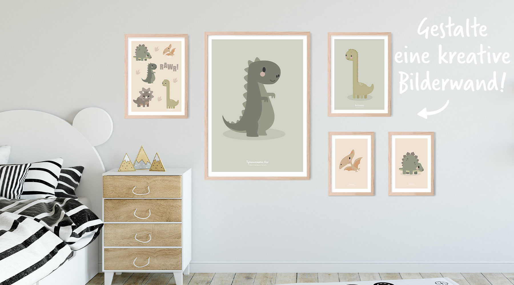 Bilderwand fürs Dino-Kinderzimmer