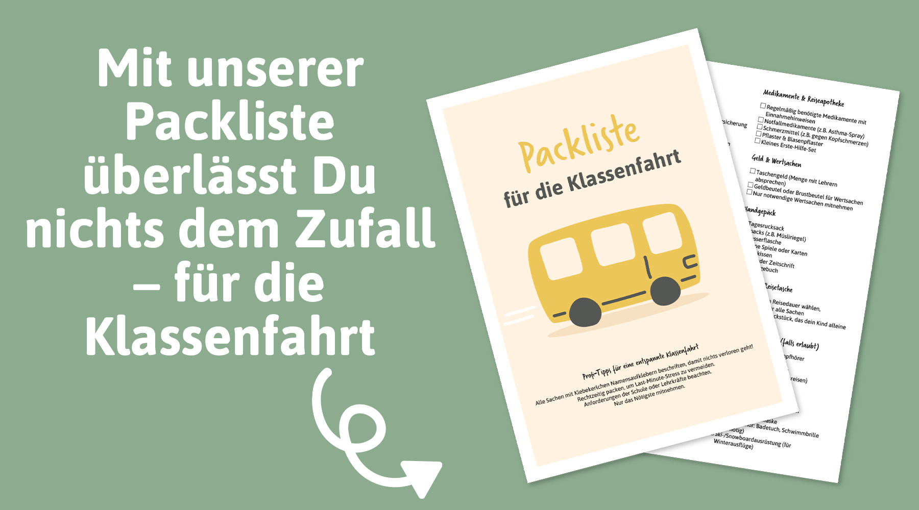 Packliste für Klassenfahrt zum Ausdrucken, Klassenfahrt Zettel Vorlage