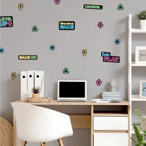 Wandsticker in Neon mit Gaming-Motiven