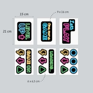 Wandsticker in Neon mit Gaming-Motiven