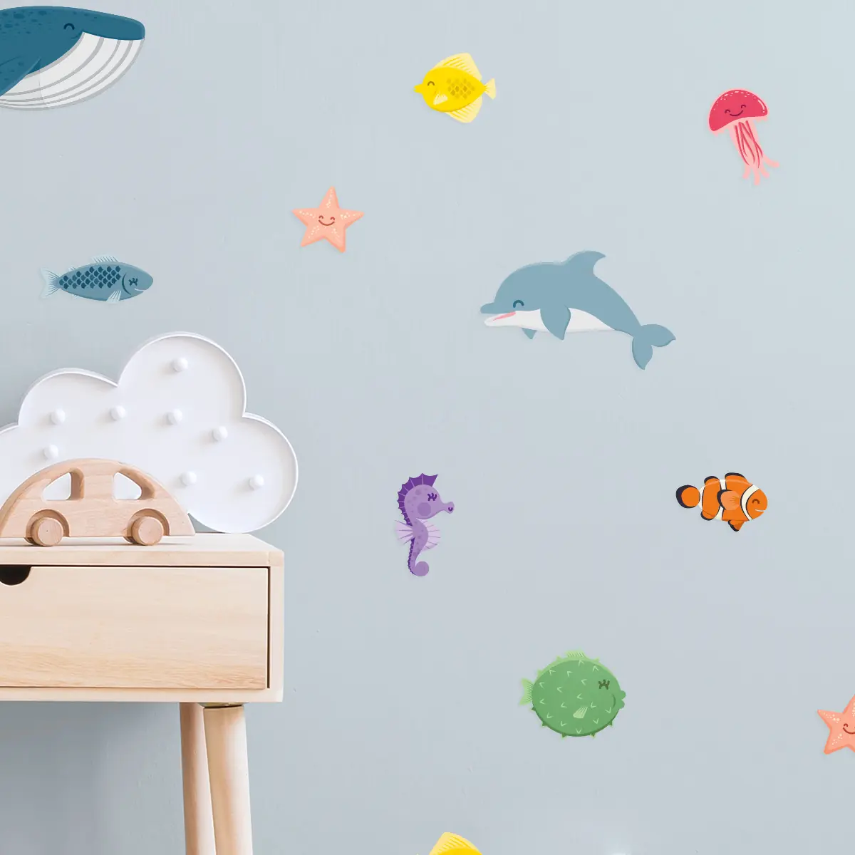 INDIGOS UG Wandtattoo Skelett & Fische – 96x70 Cm, Selbstklebend, Für Wohnzimmer, Kinderzimmer & Mehr, Motiv Flieder