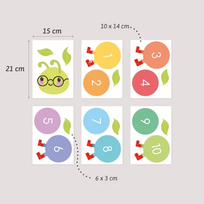 Bunte Wanddekoration mit Raupen für Kinder. Ideal für das Kinderzimmer – macht Zahlen und Zählen zu einem spaßigen und lehrreichen Erlebnis im Alltag.