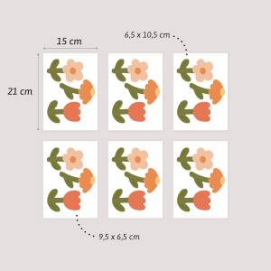 Bunte Blumen-Wanddeko, die die Größe der Blumen zeigt, die an die Wand geklebt werden können.