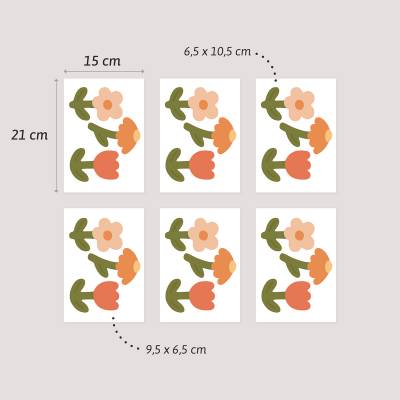 Bunte Blumen-Wanddeko, die die Größe der Blumen zeigt, die an die Wand geklebt werden können.