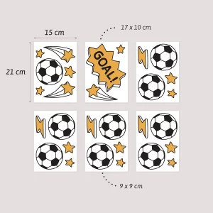Kreative Fußball-Aufkleber-Sets in verschiedenen Größen, ideal für die individuelle Gestaltung von Kinderzimmern.