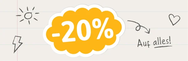 Bunte und kreative Grafiken mit dem Text Back 2 School und einem Rabatt von 20%, ideal für Eltern, die nach Namensetiketten, Wanddekorationen für Kinder, Postern für Kinderzimmer und Geburtstagskarten suchen.